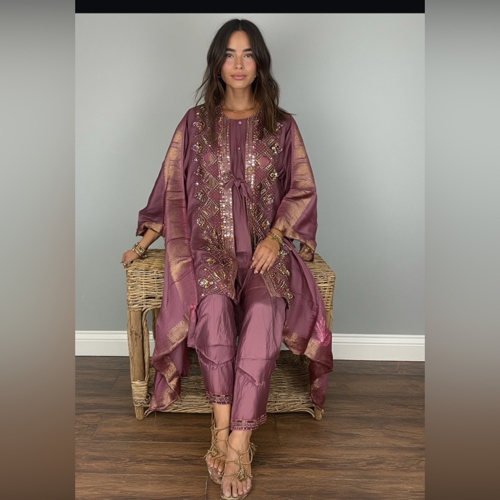 Salwar Kameez Indian stitched S coat style Sequin  Sz S